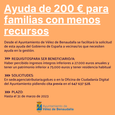Ayuda de 200 euros para familias con menos recursos