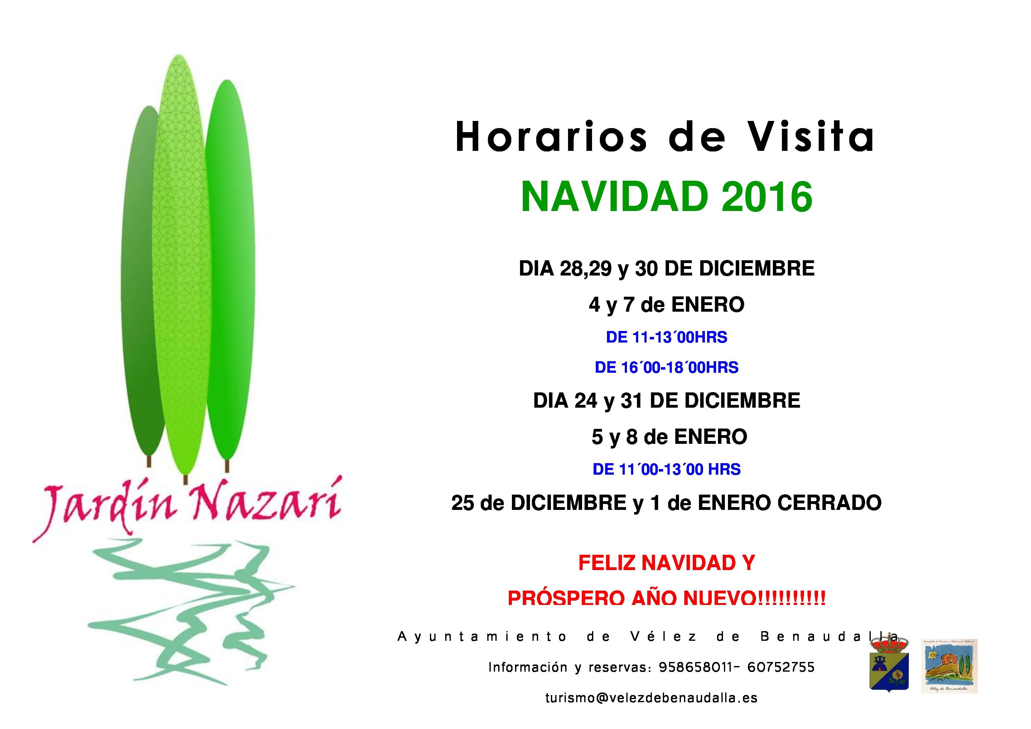 Cartel horarios jardin navidad 2016