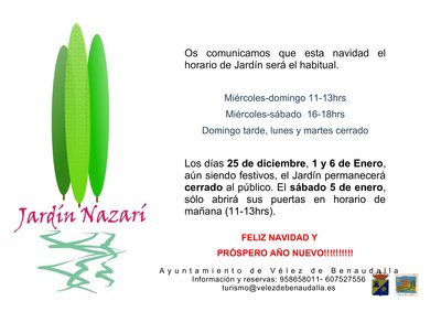 Cartel horarios jardin navidad 2018