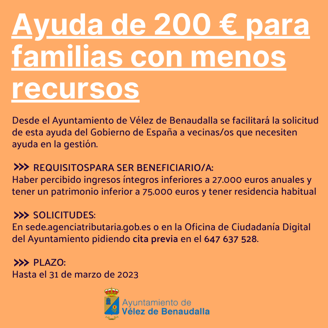 Ayuda de 200 euros para familias con menos recursos